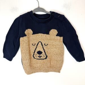 Baby GAP Boys Bear Sweater In Navy Tan Size 6-12 Months